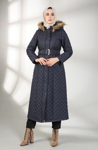 Furry quilted Long Coat 5042-04 Navy Blue 5042-04