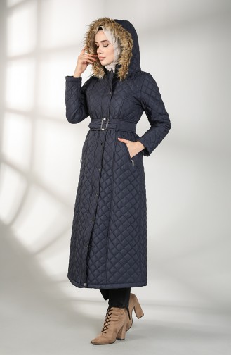 Furry quilted Long Coat 5042-04 Navy Blue 5042-04