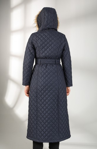 Furry quilted Long Coat 5042-04 Navy Blue 5042-04