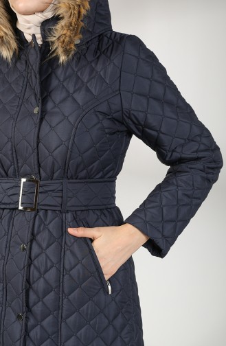 Furry quilted Long Coat 5042-04 Navy Blue 5042-04