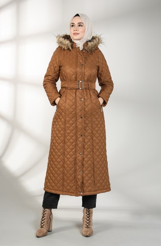 Fur quilted Long Coat 5042-06 Tobacco 5042-06