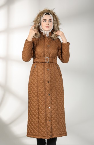 Fur quilted Long Coat 5042-06 Tobacco 5042-06