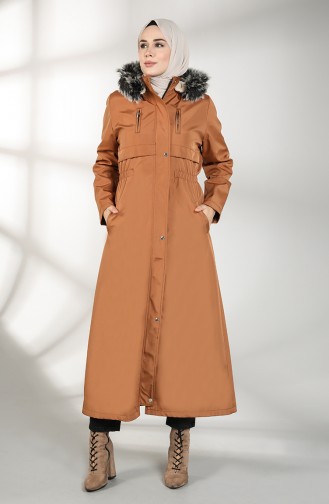 Hooded Long Coat 9059-04 Tobacco 9059-04