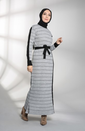 Knitwear Belted Dress 8209-02 Gray Black 8209-02