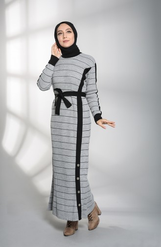 Knitwear Belted Dress 8209-02 Gray Black 8209-02