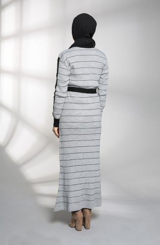 Knitwear Belted Dress 8209-02 Gray Black 8209-02