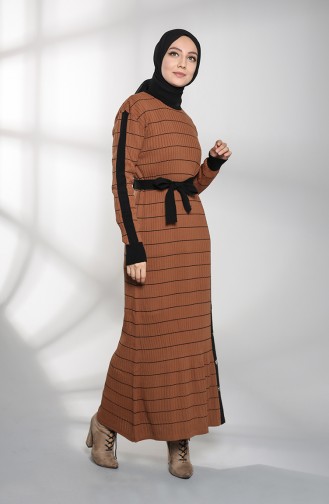 Knitwear Belted Dress 8209-03 Tobacco Black 8209-03