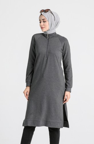 Fermuarlı Reglan Kol Tunik 3150-21 Füme