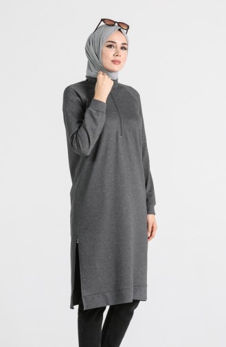 Fermuarlı Reglan Kol Tunik 3150-21 Füme