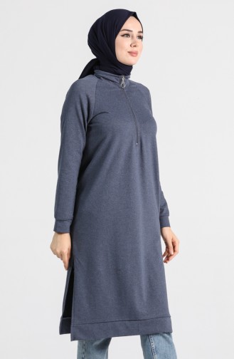 Fermuarlı Reglan Kol Tunik 3150-25 Açık İndigo