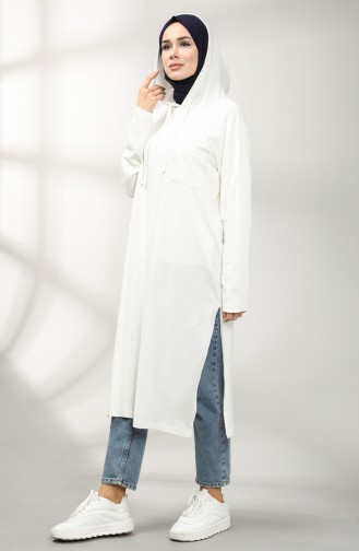 Hooded Long Tunic 201517-01 Ecru 201517-01