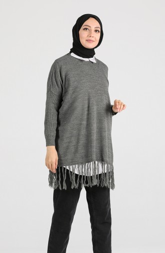 Triko Saçaklı Kazak 9K6920400-01 Füme