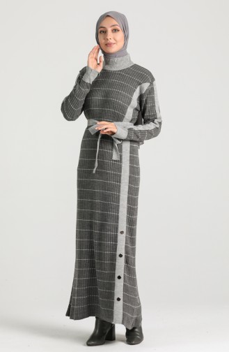 Grau Hijab Kleider 8209-05