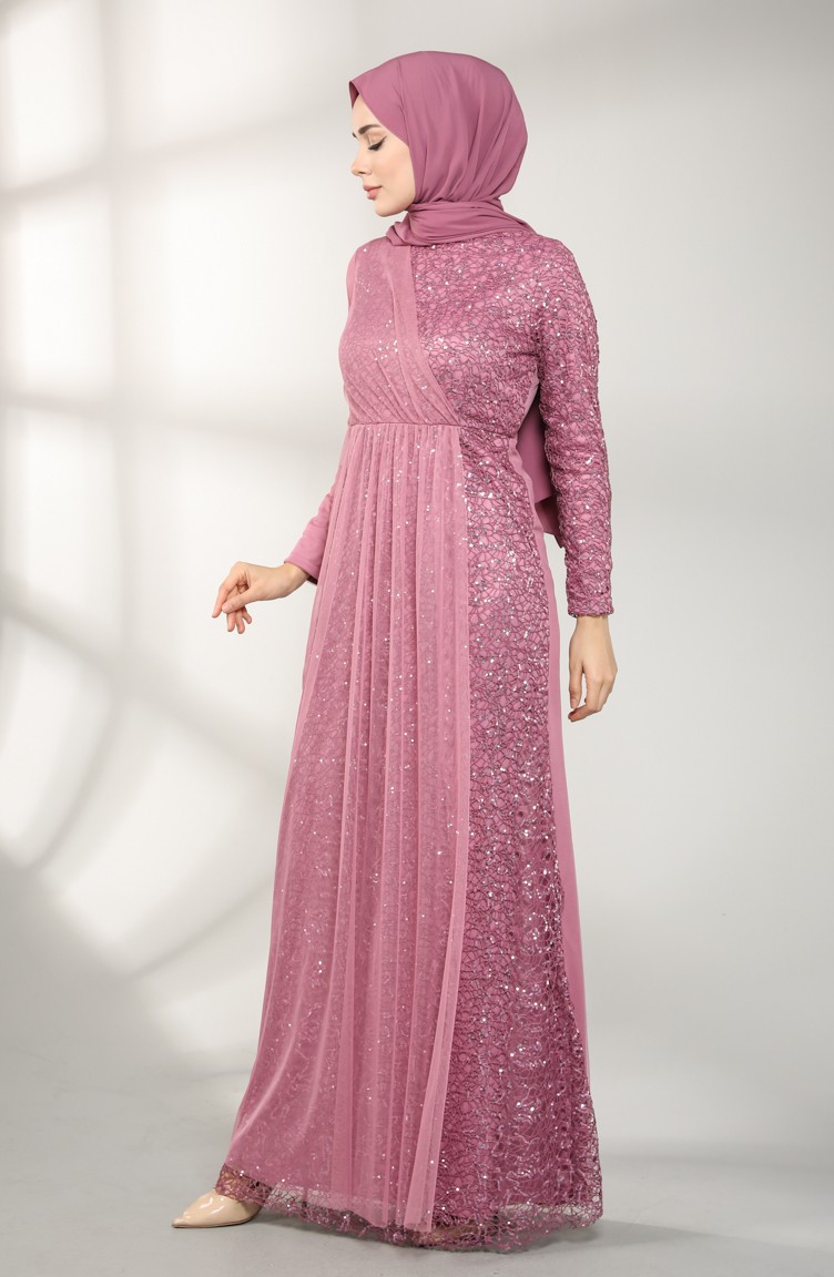 Dusty Rose Hijab Evening Dress 5402-01