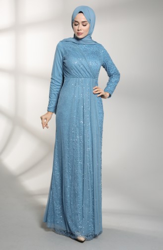 Sequined Evening Dress 5402-06 Blue 5402-06