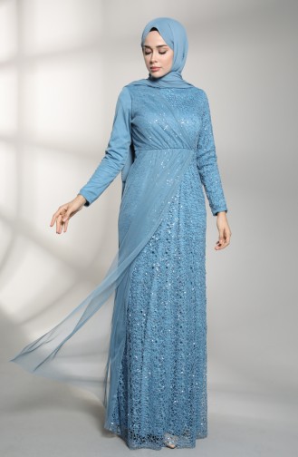 Sequined Evening Dress 5402-06 Blue 5402-06