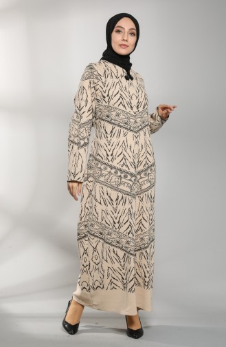 Beige Hijab Dress 4444-08