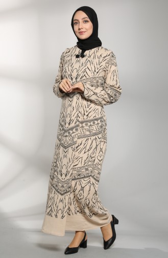Beige Hijab Dress 4444-08