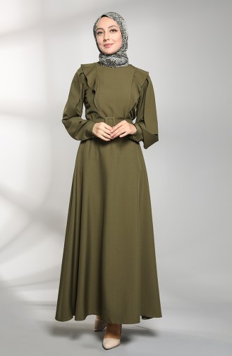Volanlı Elbise 8001-01 Haki