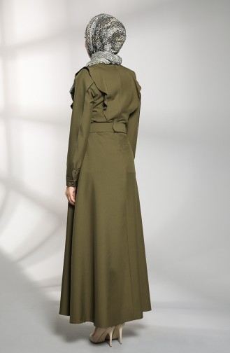 Volanlı Elbise 8001-01 Haki
