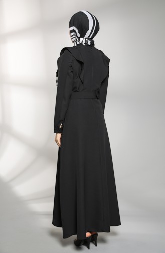 Volanlı Elbise 8001-03 Siyah
