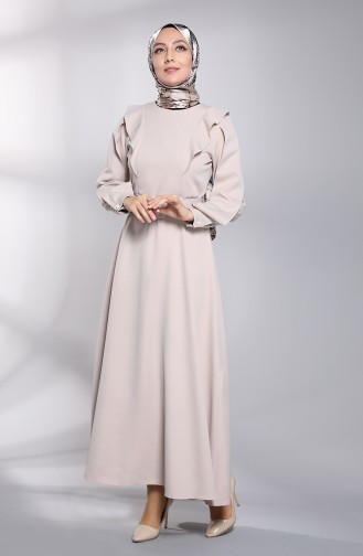Volanlı Elbise 8001-05 Taş