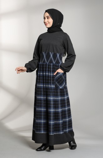 Garnili Kışlık Elbise 21K8148-01 Siyah İndigo