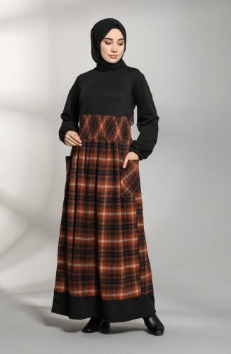 Garnili Kışlık Elbise 21K8148-02 Siyah Kiremit