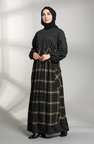 Garnili Kışlık Elbise 21K8148-03 Siyah Haki