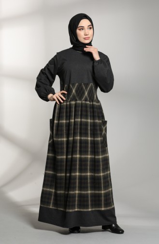 Garnili Kışlık Elbise 21K8148-03 Siyah Haki