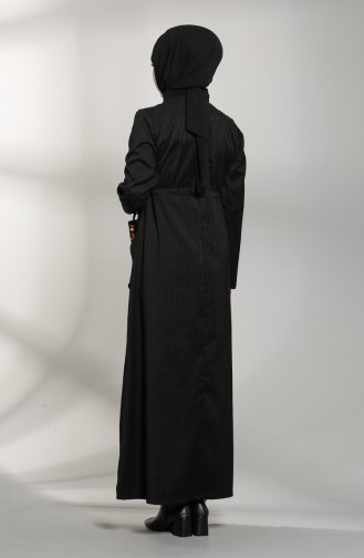 Çizgili Cepli Elbise 21K8182-04 Siyah
