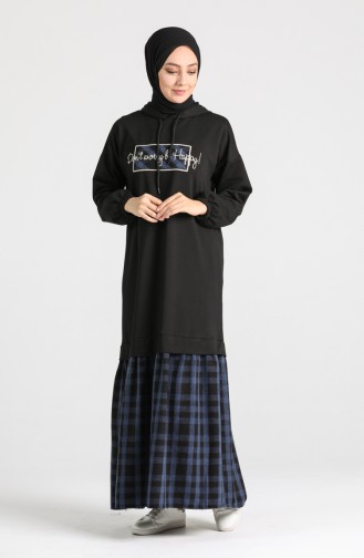 Schwarz Hijab Kleider 8129-06