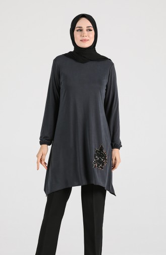 Modal Fabric Sequin Detailed Tunic 1320-04 Anthracite 1320-04