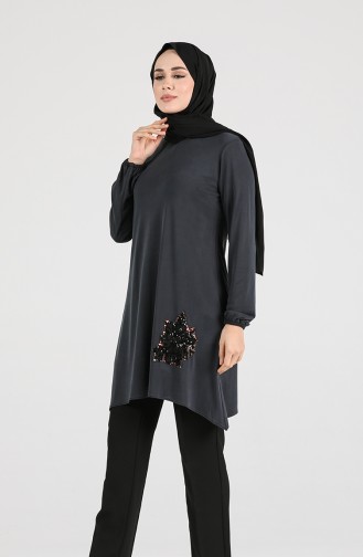 Modal Fabric Sequin Detailed Tunic 1320-04 Anthracite 1320-04