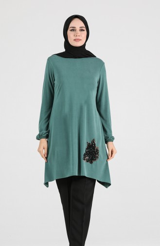 Modal Fabric Sequin Detailed Tunic 1320-05 Green 1320-05