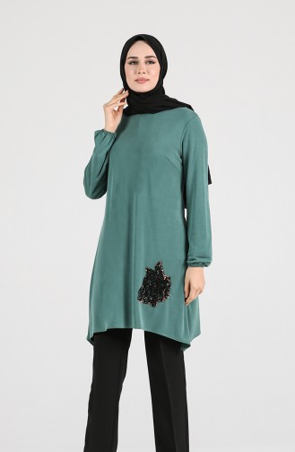 Modal Fabric Sequin Detailed Tunic 1320-05 Green 1320-05