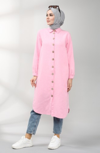 Düğmeli Uzun Tunik 21K81281-07 Pembe