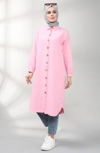 Düğmeli Uzun Tunik 21K81281-07 Pembe