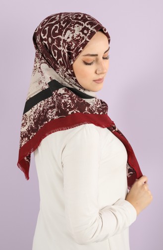 Patterned winter Scarf 70173-02 Burgundy Beige 70173-02