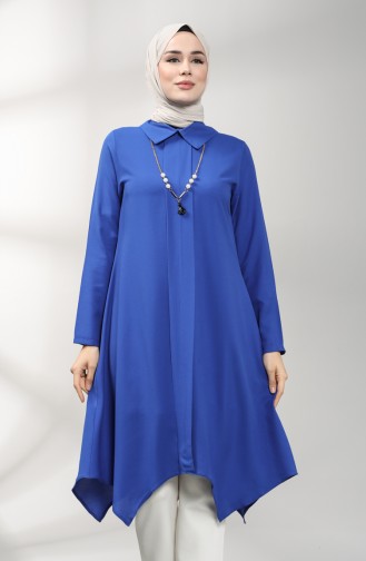 Kolyeli Asimetrik Tunik 5006-02 Saks