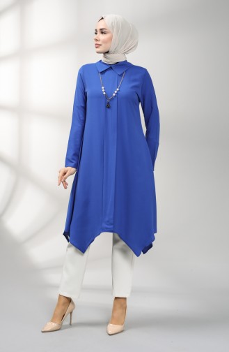 Kolyeli Asimetrik Tunik 5006-02 Saks