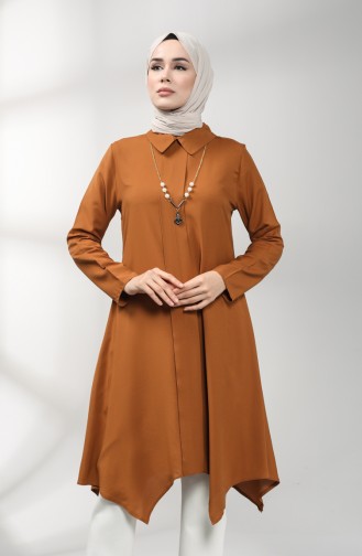 Kolyeli Asimetrik Tunik 5006-03 Taba