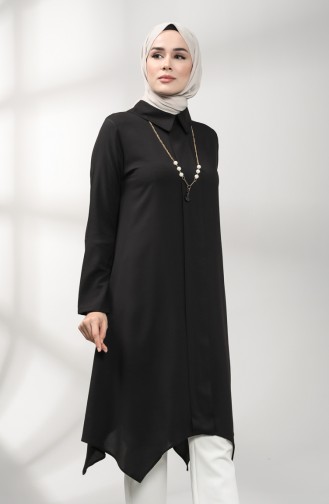 Asymmetric Tunic with Necklace 5006-04 Black 5006-04