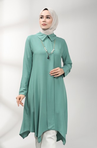 Kolyeli Asimetrik Tunik 5006-05 Çağla Yeşili