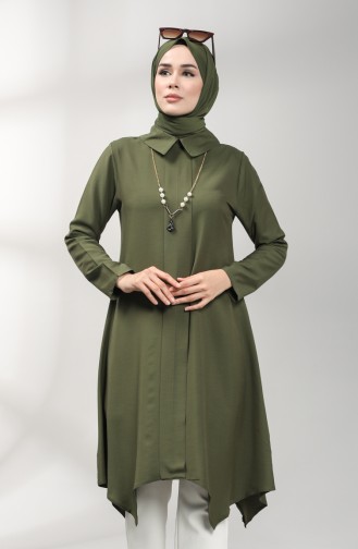 Asymmetric Tunic with Necklace 5006-06 Khaki 5006-06