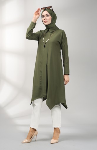 Asymmetric Tunic with Necklace 5006-06 Khaki 5006-06