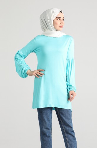 Balloon Sleeve Cotton Tunic 1193-09 Turquoise 1193-09