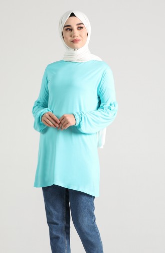 Balloon Sleeve Cotton Tunic 1193-09 Turquoise 1193-09