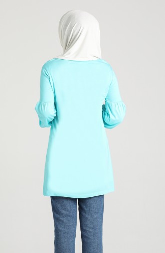 Balloon Sleeve Cotton Tunic 1193-09 Turquoise 1193-09