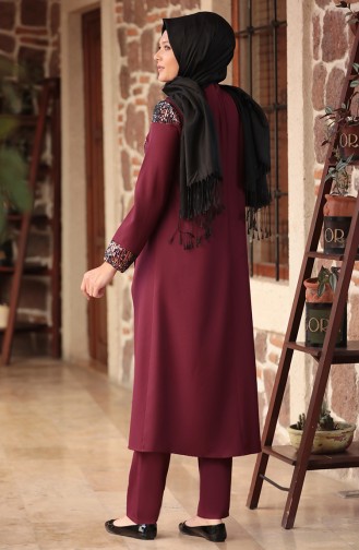 Plus Size Sequined Tunic Trousers Double Suit 1096-04 Damson 1096-04